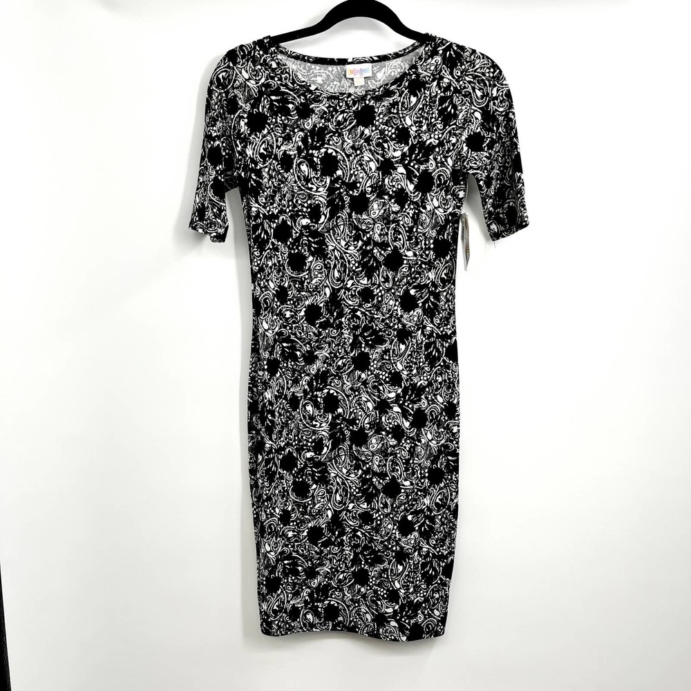 BRAND NEW Lularoe Julia Black White Floral Paisley Modest Shirt Dress